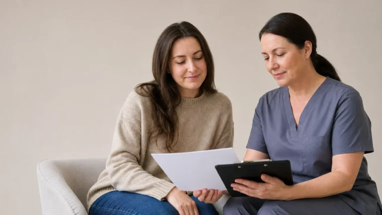 Person reviewing a medical detox care plan with a clinician at Villa Consano