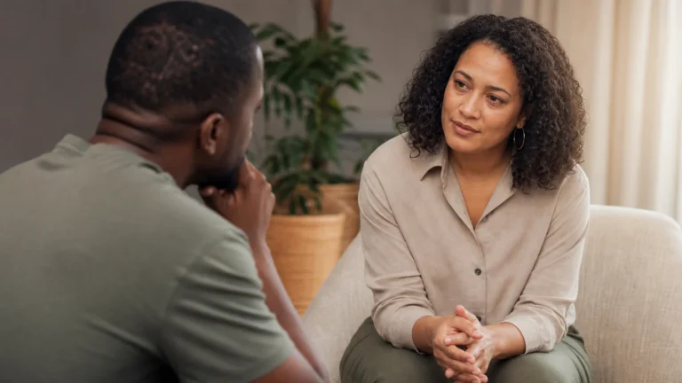 Person speaking with a counsellor about Xanax addiction recovery at Villa Consano